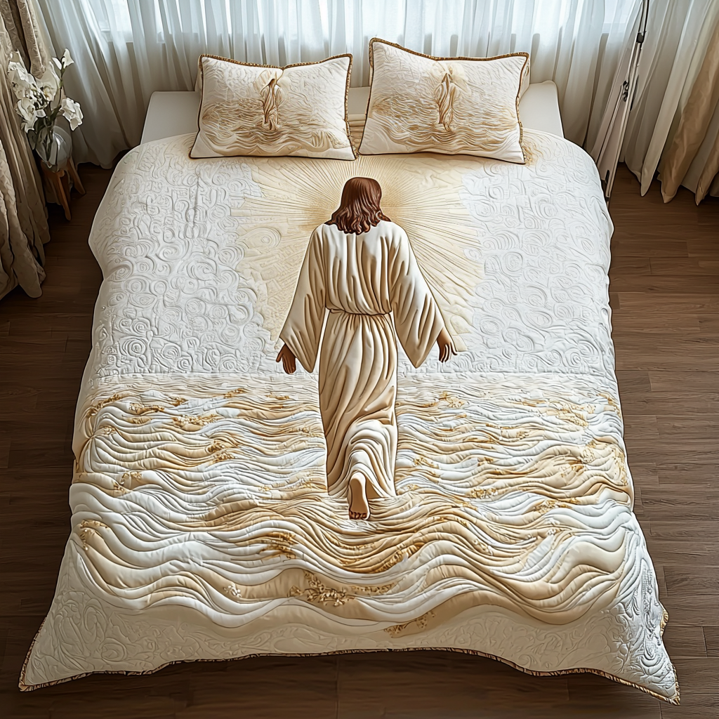 Jesus Light Quilted Bedding Set Duvet Cover Bed Sheet Set Unique Religious Gifts