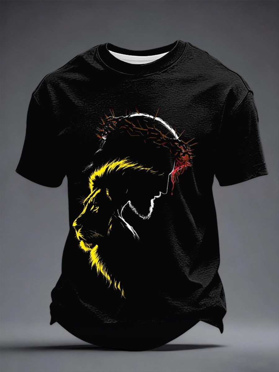 Jesus Lion Christian T-Shirts Faith Over Fear Cross Clothing Gift For Brothers