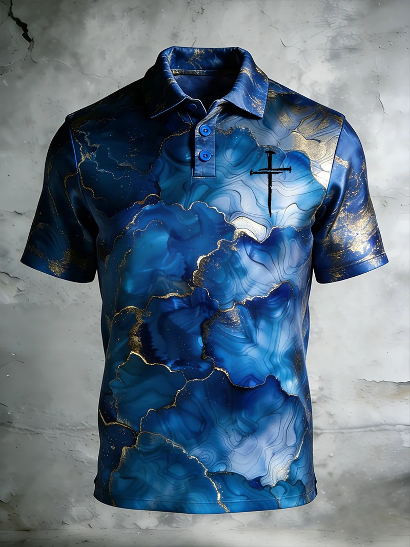 Jesus Nail Cross Polo Shirt Abstract Marble Christian Faith Clothing Best Easter Gift For Believers