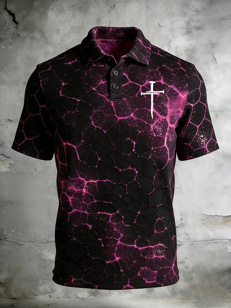 Jesus Nail Cross Polo Shirt Glowing Cracked Christian Faith Clothing Best Easter Gift For Fans