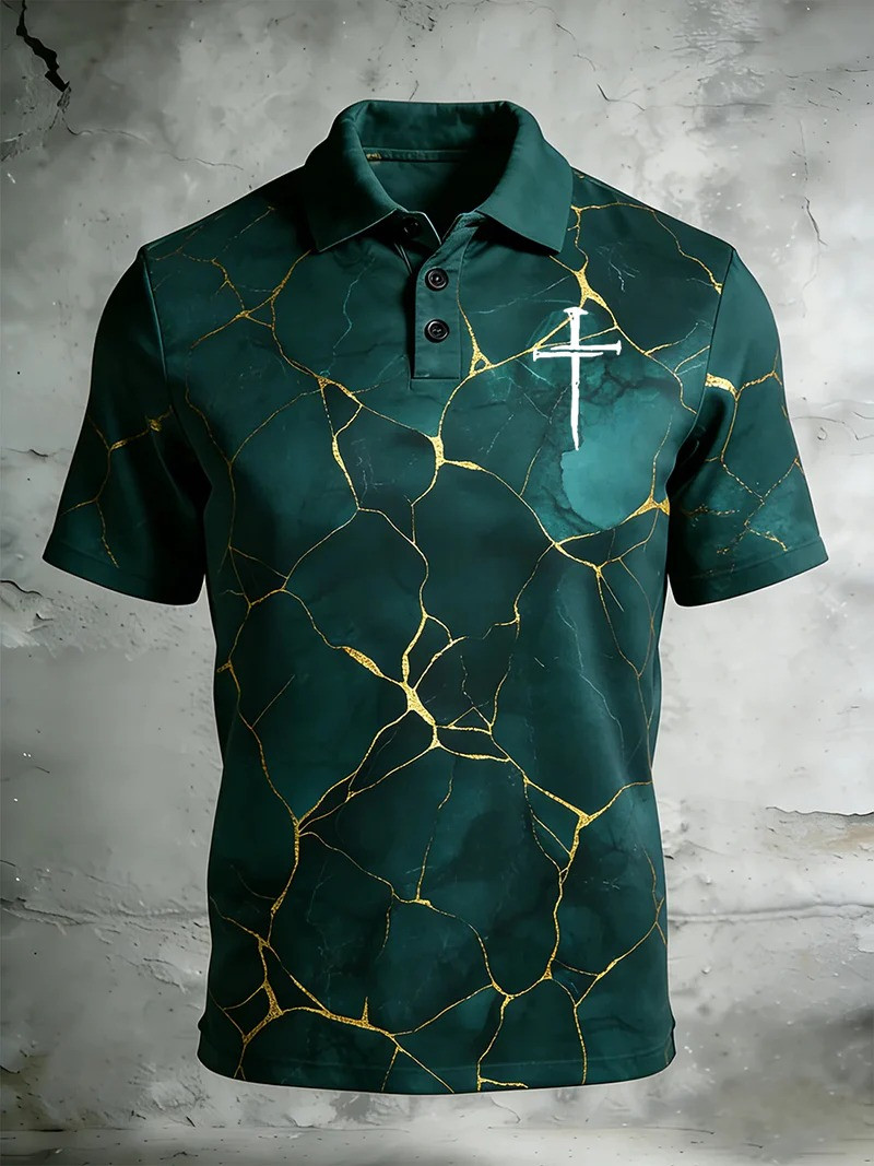 Jesus Nail Cross Polo Shirt Stone Christian Faith Apparel Religious Best Gift For Easter Fans