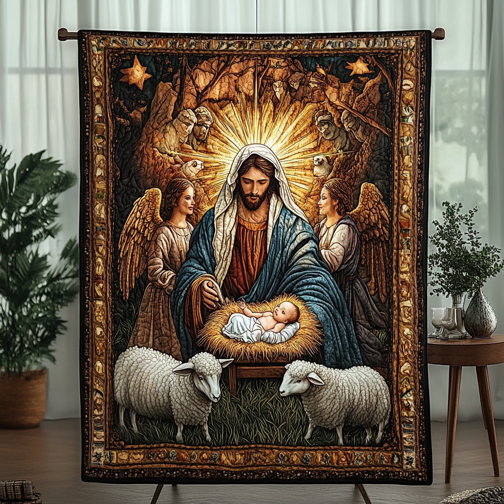 Jesus Nativity Angelic Scene Quilted Blanket Religious Christmas Throw Gift Ideas For Christian Families