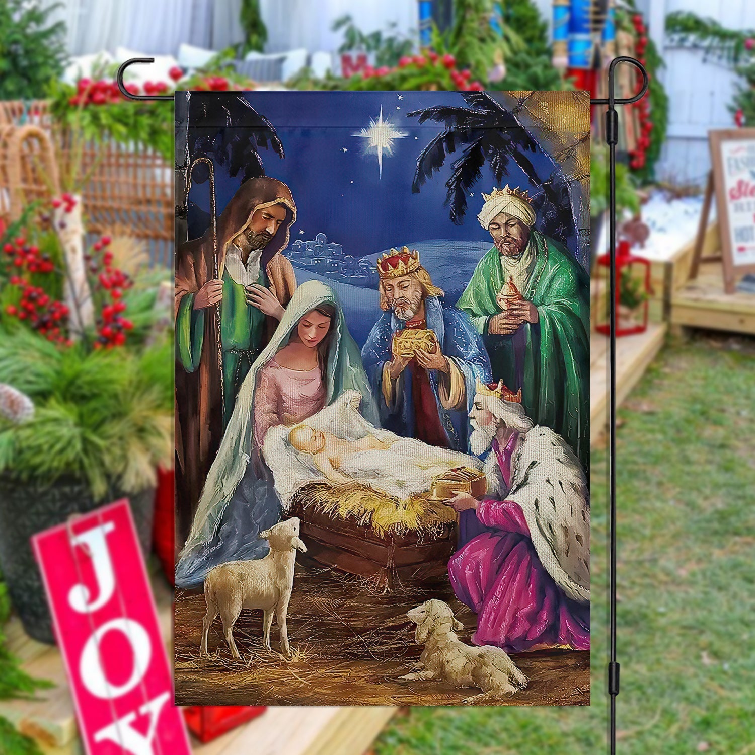 Jesus Nativity Scene Flag The Birth Of Jesus Xmas Presents For Christians Lovers