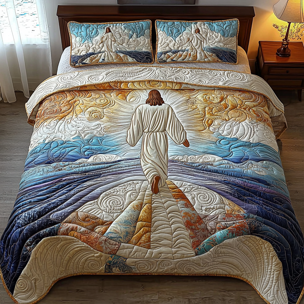 Jesus On the Path Quilted Bedding Set Bedroom Decorations Christian Gifts For Mom