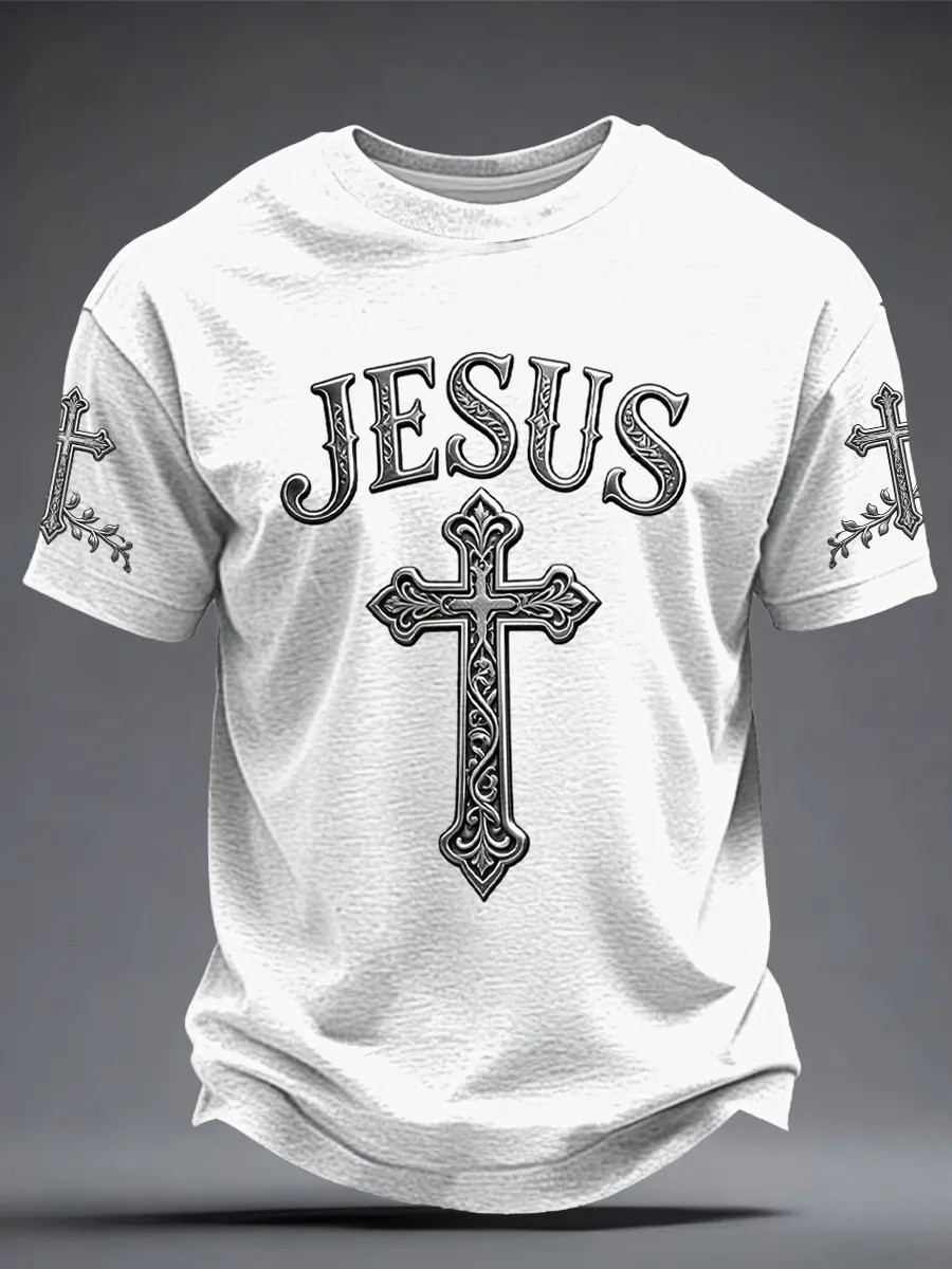 Jesus Ornate Cross Heather T-Shirt Christian Faith Believer Apparel Trending Best Gift For Jesus Fans
