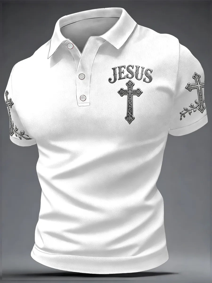 Jesus Ornate Cross Polo Shirt Christian Faith Apparel Trending Believer Best Gift For Jesus Lovers