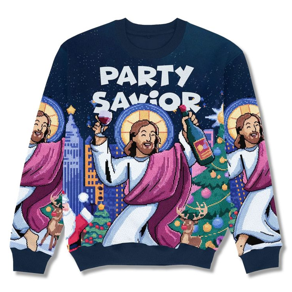 Jesus Party Savior Funny Christmas Ugly Sweater Christian Christmas Sweater Gifts For Friends