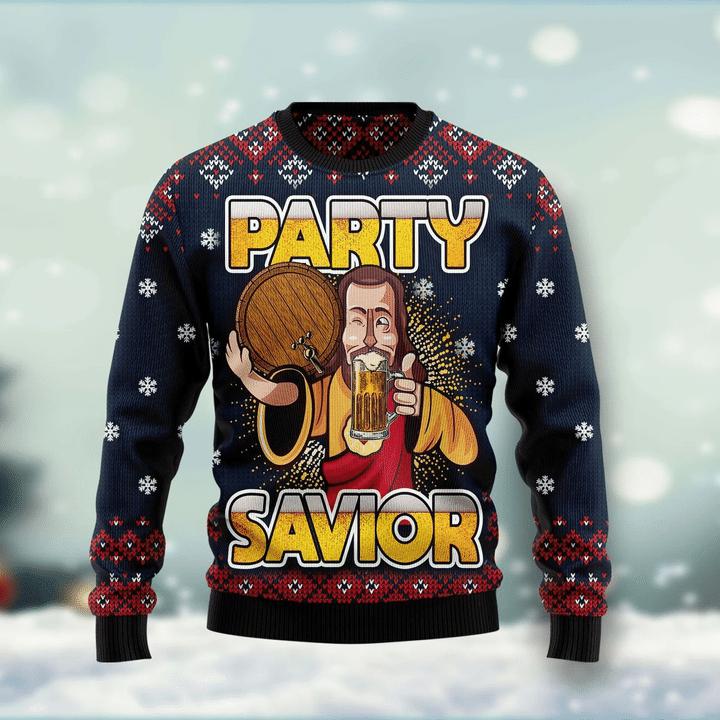 Jesus Party Savior Ugly Christmas Sweater Funny Jesus Holiday Xmas Gifts For Beer Lovers