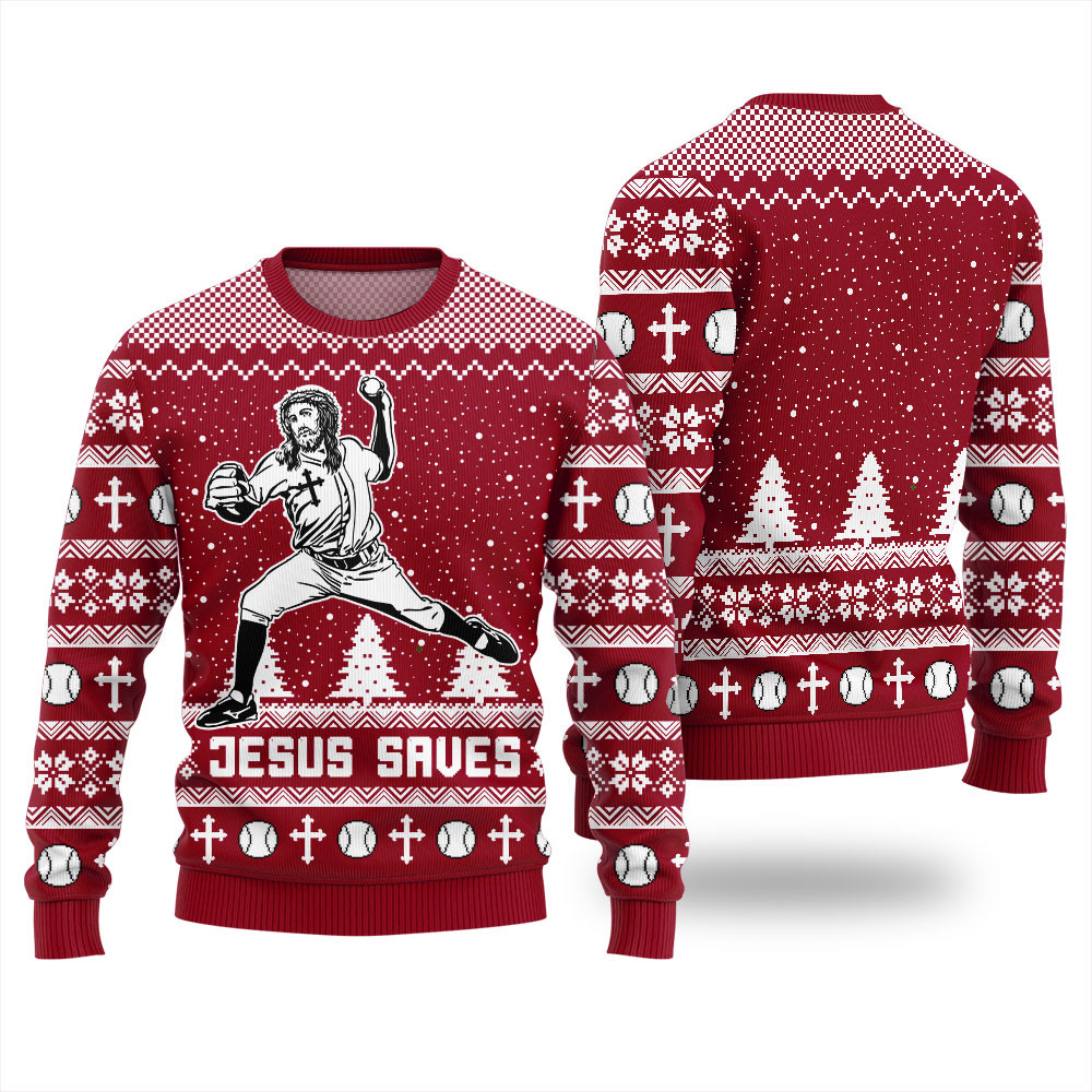 Jesus Playing Baseball Ugly Christmas Sweater For Adult Lovely Christmas Sweater Gift for Mom or Grandma