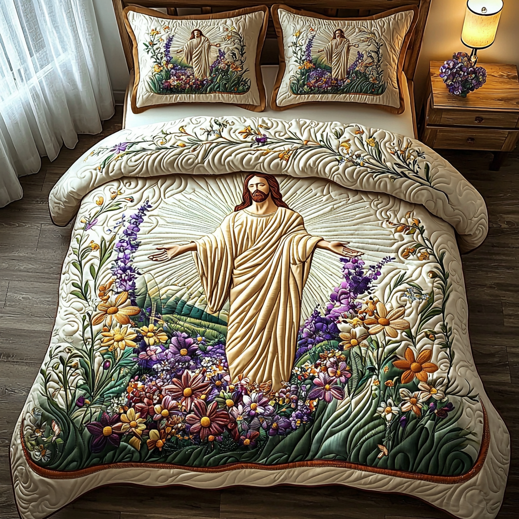 Jesus Radiates Peace Quilted Bedding Set Best Bed Sheet Set Christian Marriage Gifts