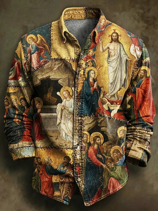 Jesus Resurrection Long Sleeve Button Shirt Easter Religious Art Faith Clothing Gift For Believers
