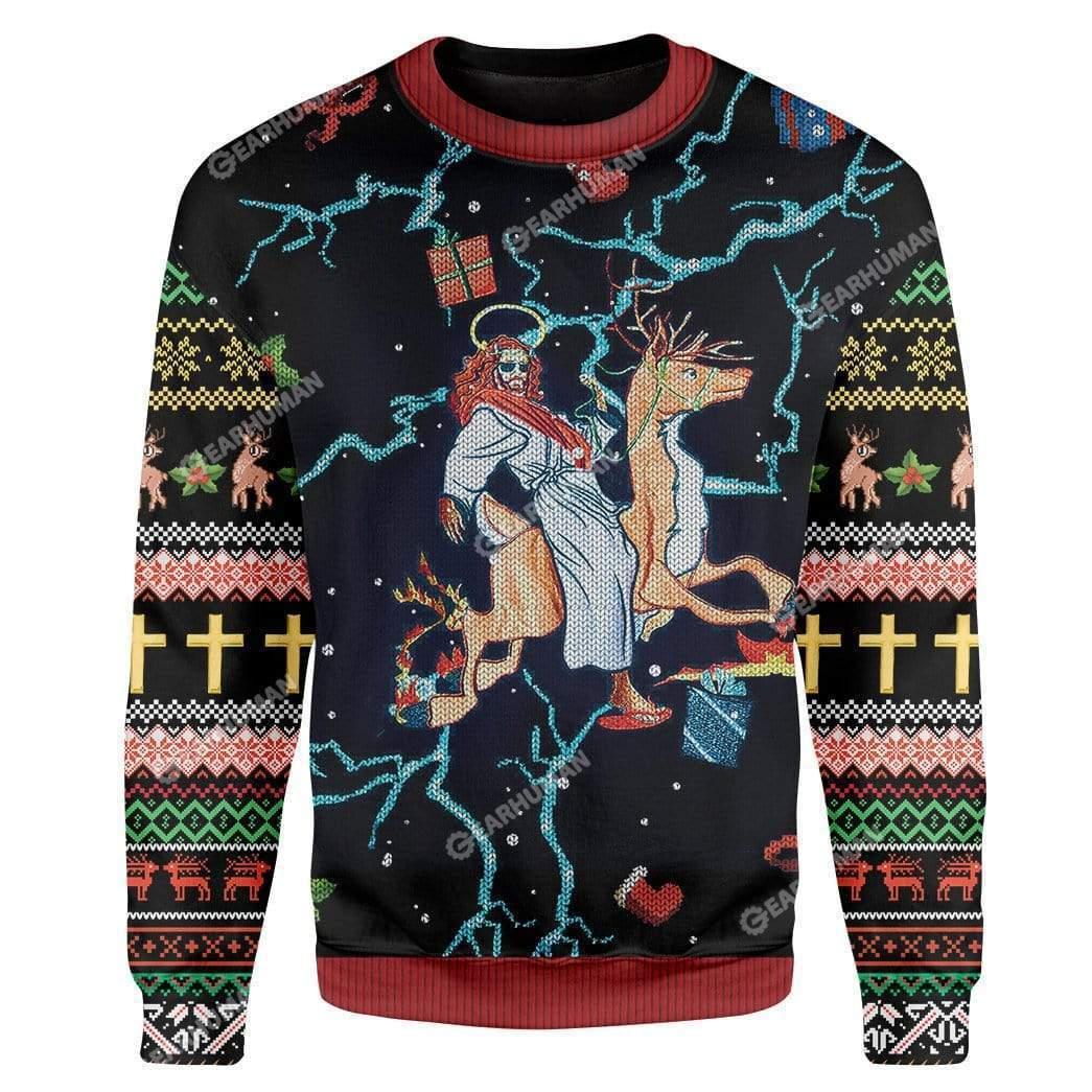 Jesus Riding Reindeer Ugly Christmas Sweater Funny Jesus Christmas Jumpers Believers Gifts