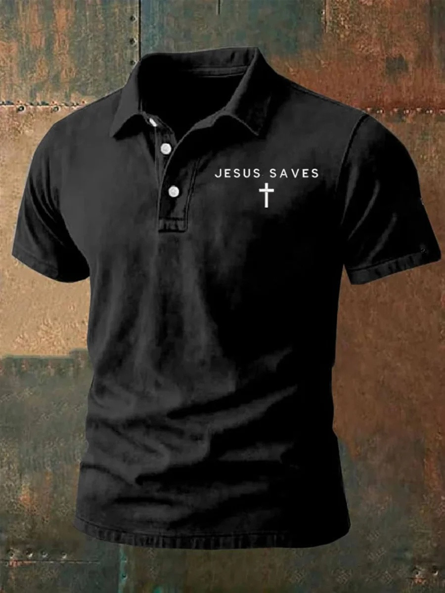 Jesus Saves Cross Faith Polo Shirt Men Christian Apparel Gear Best Gift For Believers