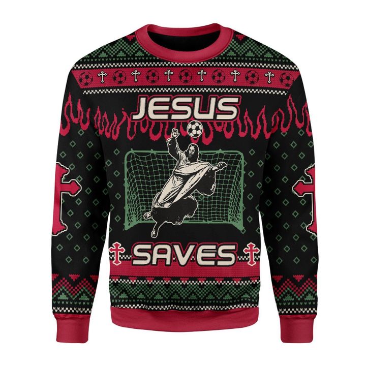Jesus Saves Ugly Christmas Sweater Funny Jesus Playing Soccer Xmas Football Lovers Gifts