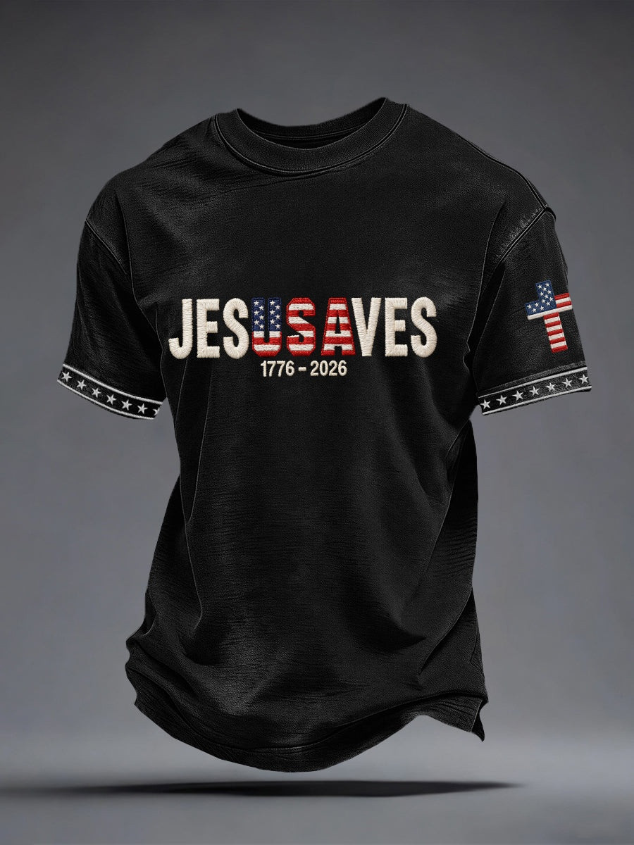 Jesus Saves USA 1776 2026 T-Shirt Mens Graphic Tees Patriotic Jesus Shirts 250th Anniversary