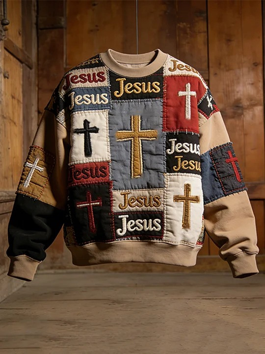 Jesus Script Cross Sweatshirt Easter Faith Holiday Spiritual Apparel Religious Best Gift Believers