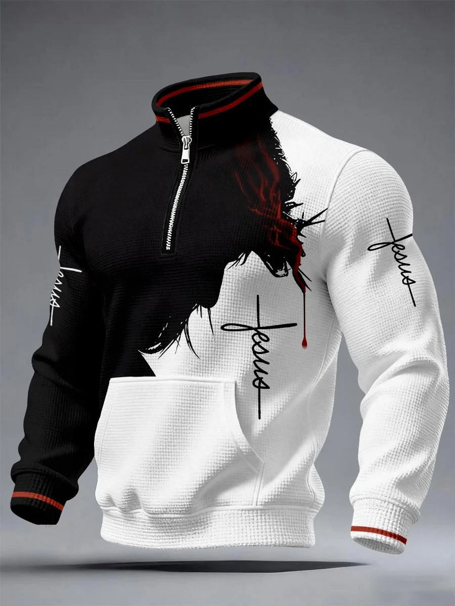 Jesus Silhouette Crown Of Thorns Zip Hoodie Men Christian Apparel Best Gift Ideas