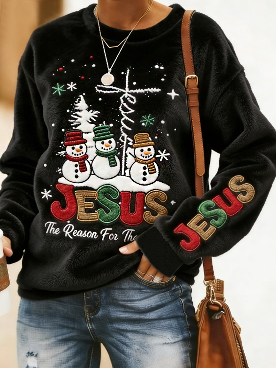 Jesus Snowman Christmas Sweatshirt Winter Christian Holiday Pullover Faith Gift For Women