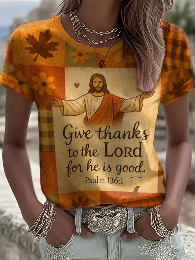 Jesus T-Shirt Give Thanks To The Lord For He Is Good Psalm 136'1 Faith Religious Gifts Tee