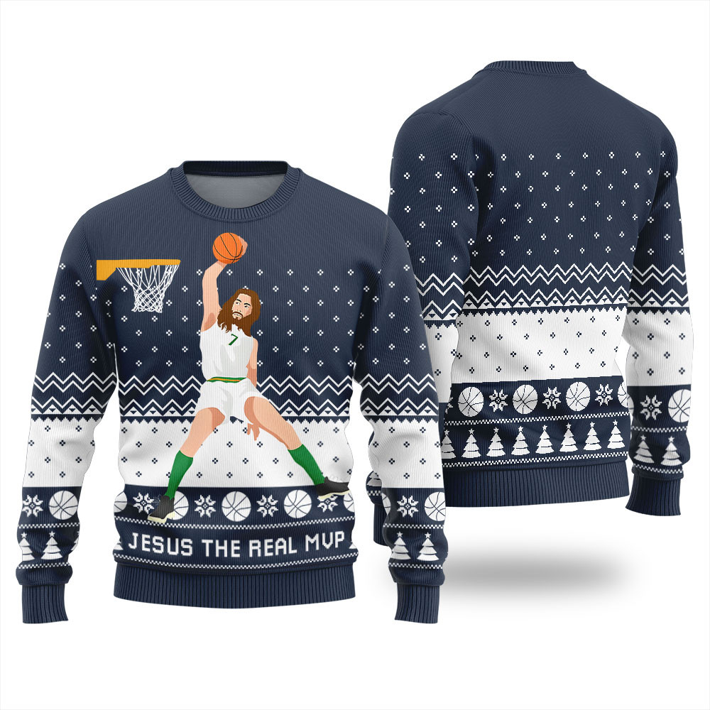 Jesus The Real Mvp Christmas Sweater For Basketball Lover Classic Holiday Sweater for Festive Looks