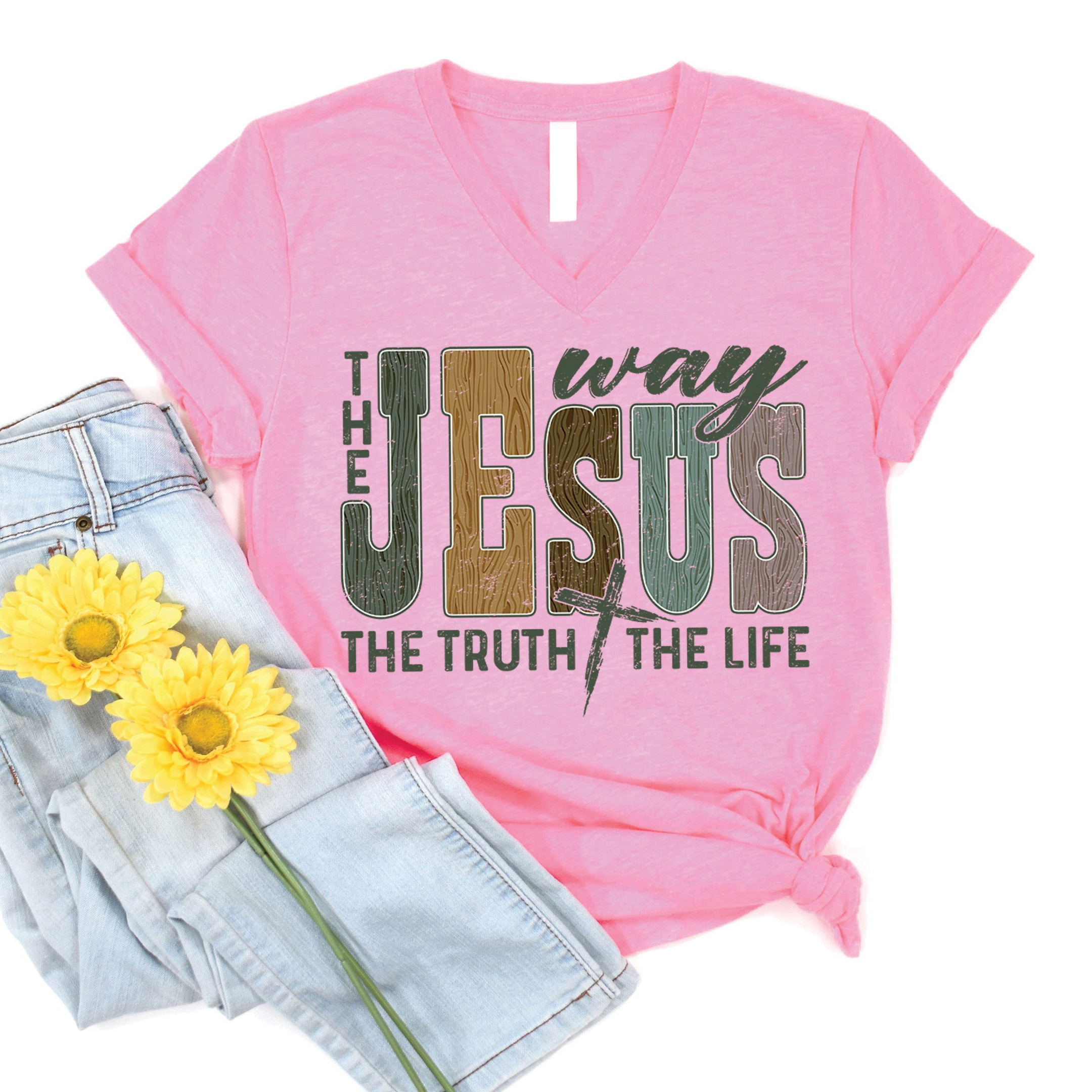 Jesus The Way Christian V-Neck Faith Shirt Religious Gifts Inspirational Apparel Gift Ideas
