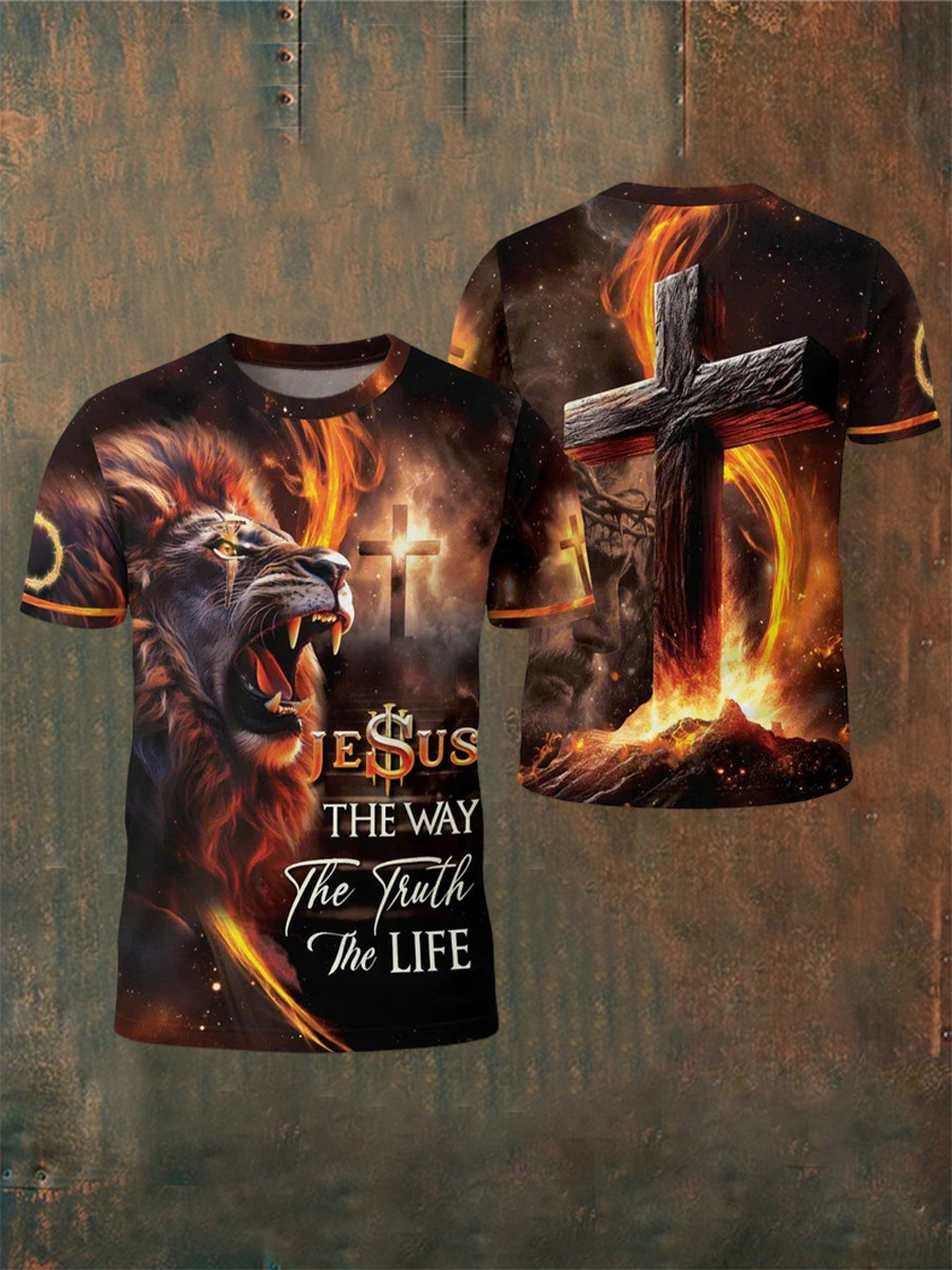 Jesus The Way The Truth The Life T-Shirt Faith Cross Lion Christian Clothing Gift For Dad
