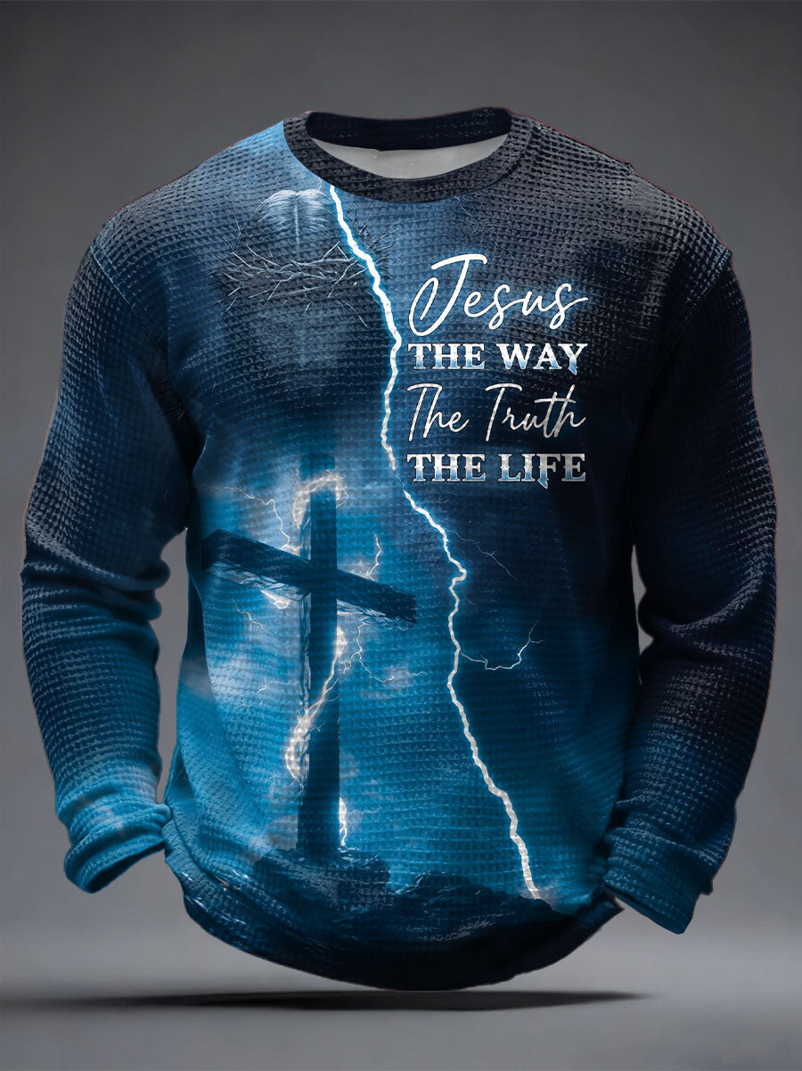 Jesus The Way The Truth The Life Waffle Long Sleeve Shirt Christian Cross Clothes Gift For Men
