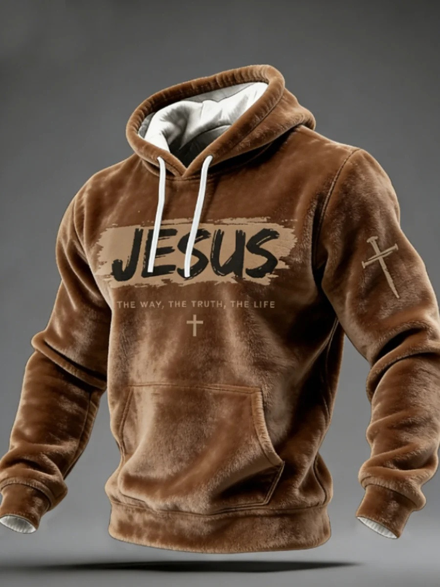 Jesus The Way Truth Life Flannel Hoodie Men Christian Faith Graphic Hoodies Best Gift