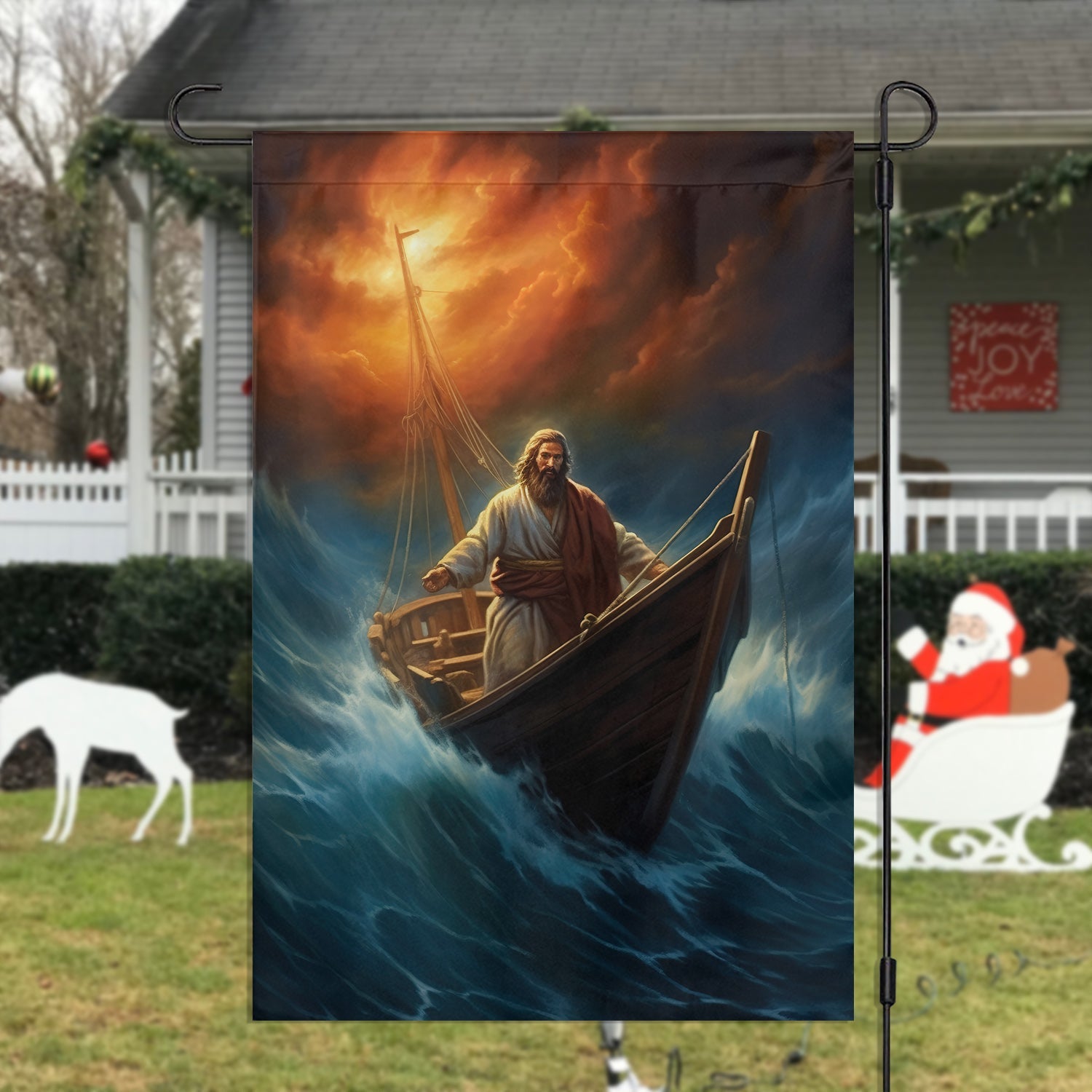 Jesus Through The Storm Christmas Flag Jesus Design Xmas Garden Flag For Outdoor Decor