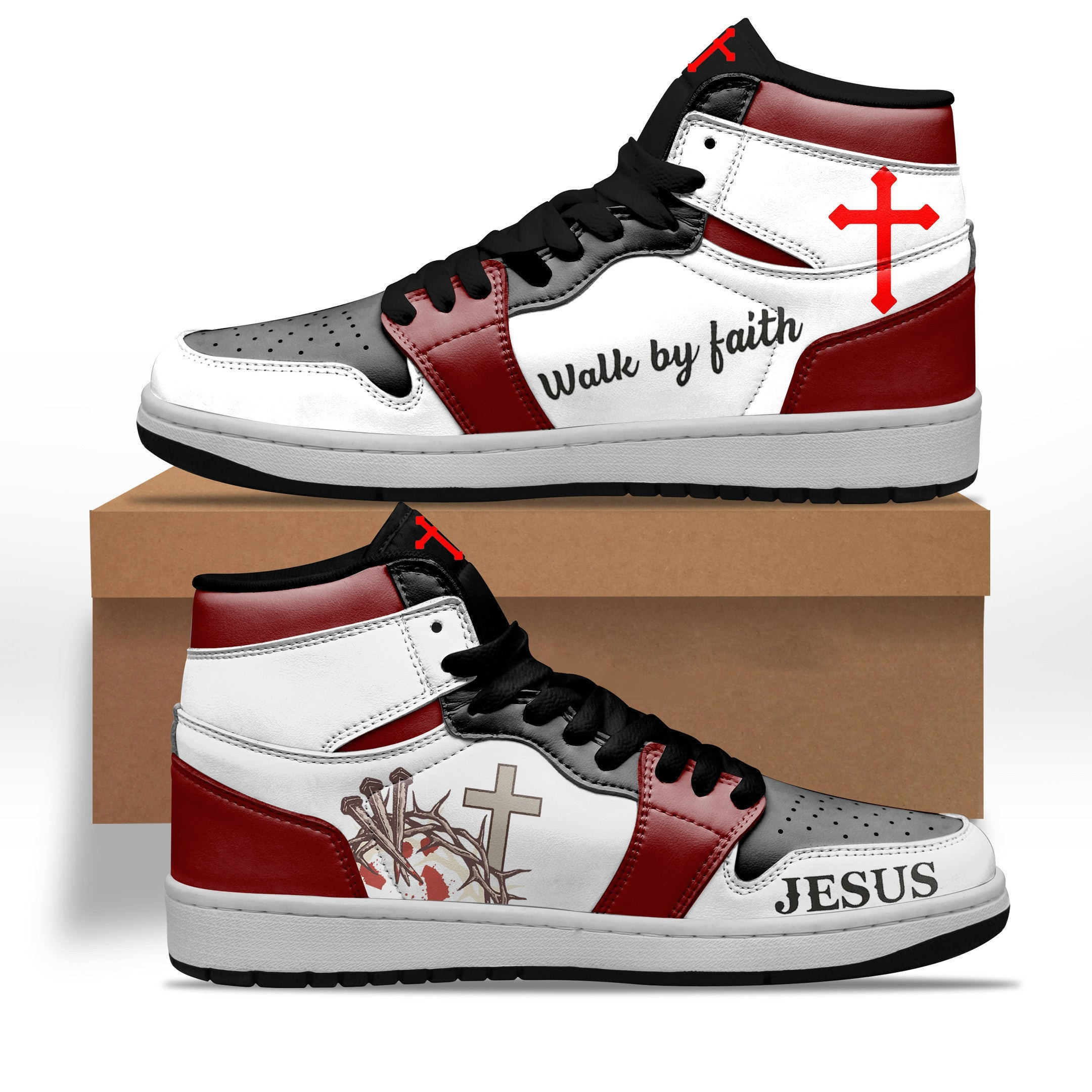Jesus Walk By Faith JD Sneakers Air Jordan High Top Christian Merchandise Gifts For Him Jesus Walk By Faith JD Sneakers Air Jordan High Top Christian Merchandise Gifts For Him