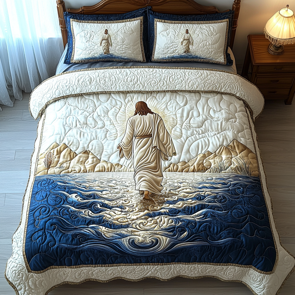 Jesus Walking on Water Quilted Bedding Set Best Comforter Sets Presents For Christians