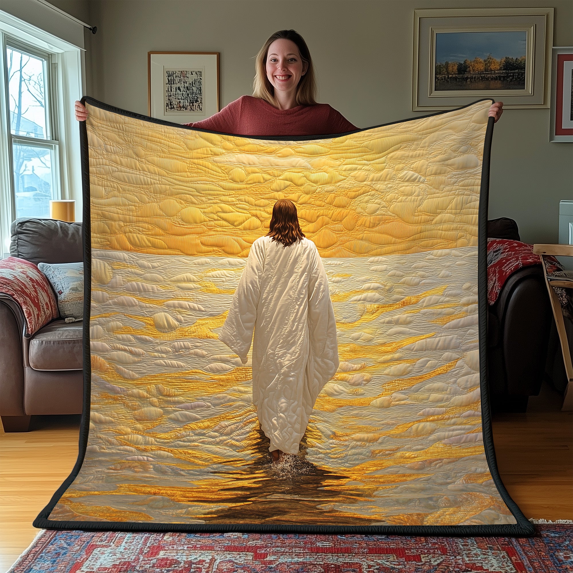 Jesus Walking on Water Quilted Blanket Cute Soft BlanketFaith Based Easter Gifts