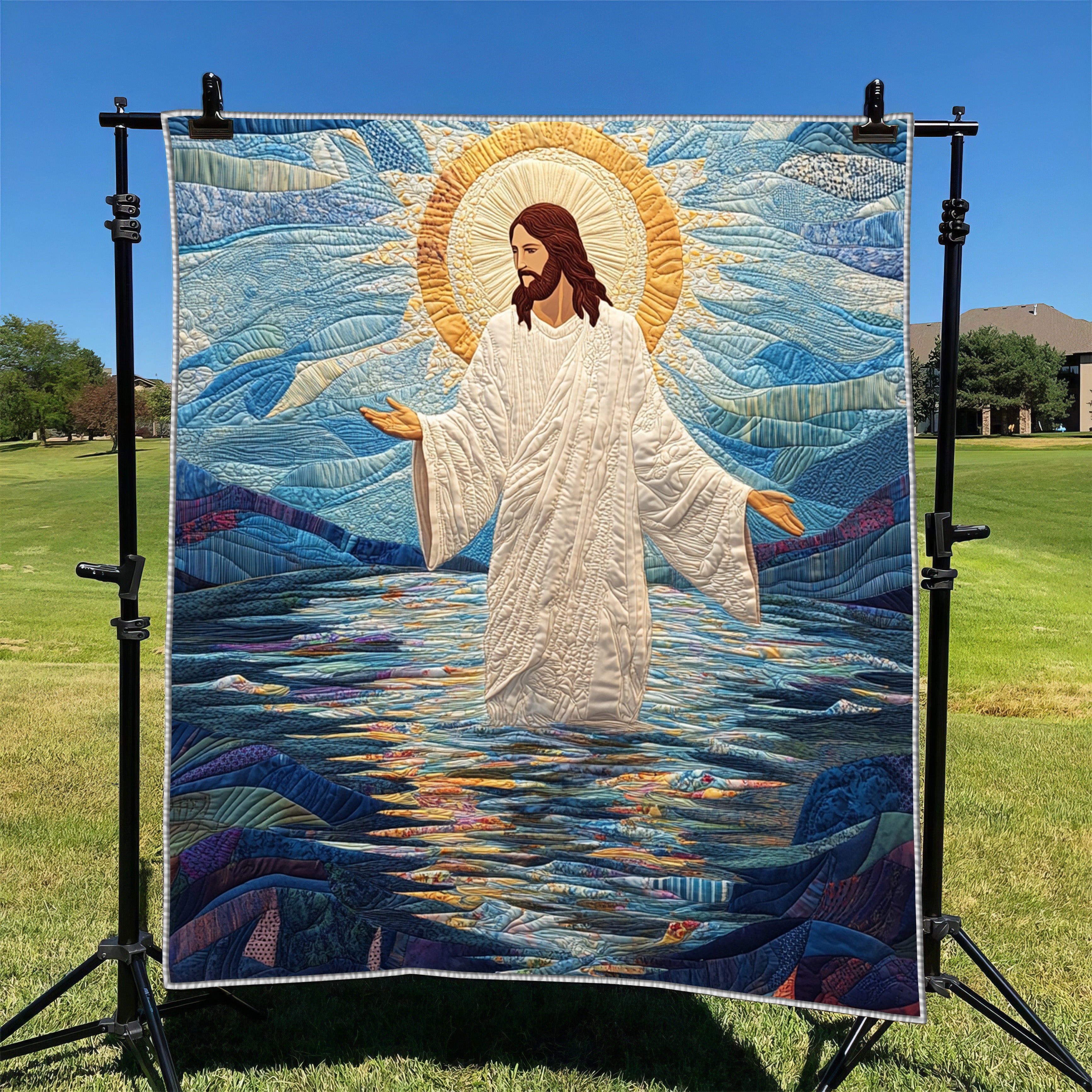 Jesus Walking On Water Quilted Blanket Cute Soft BlanketJesus  Religious Gift For Him