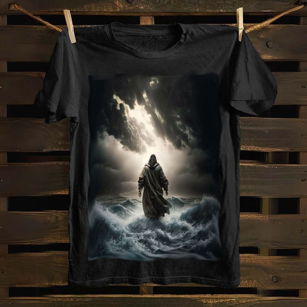 Jesus Walking on Water T-Shirt Faith in the Storm Design Christian Christmas Gift Idea