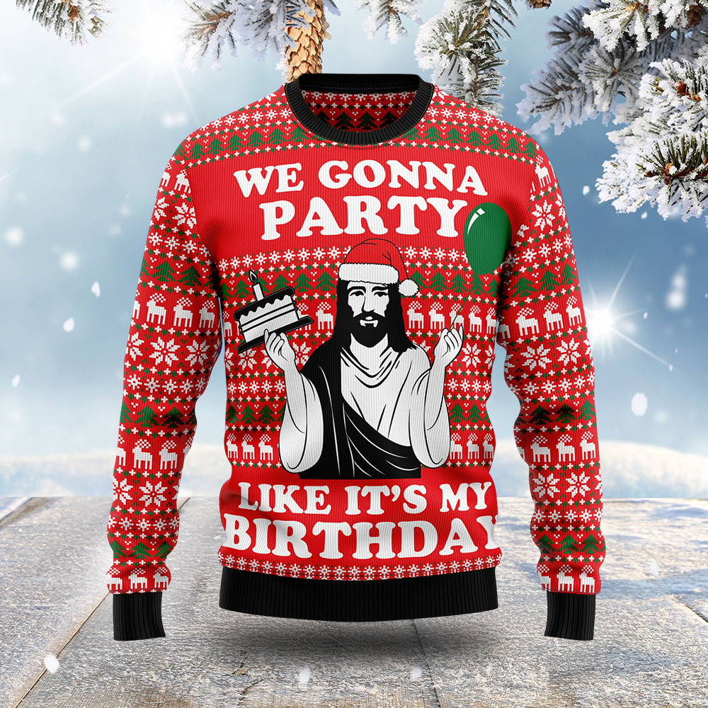 Jesus We Gonna Party Ugly Christmas Sweater Faith Sweater Funny Christmas Gifts For Christians