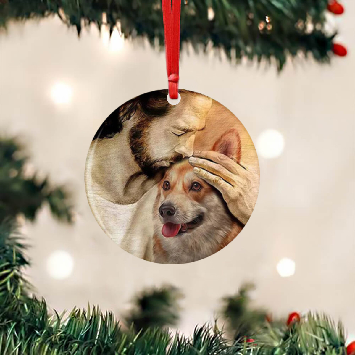 Jesus With Corgi Ornament Christian Corgi Christmas Tree Ornaments Xmas Decoration