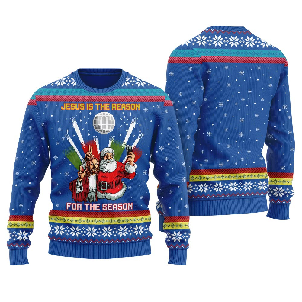 Jesus With Santa Join Birthday Party Womens Ugly Christmas Sweater Warm Winter Merch Gift for Someone You Love