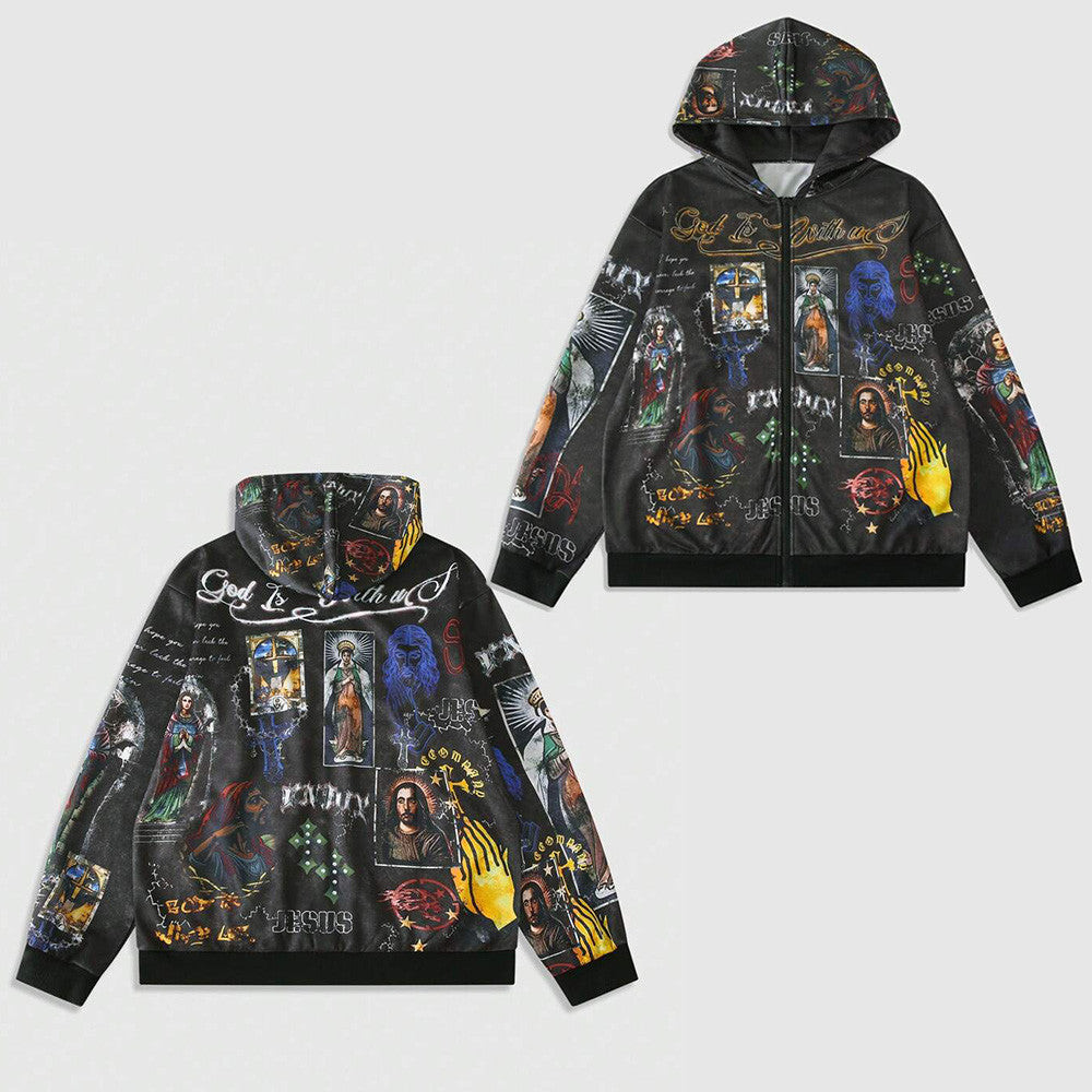 Jesus Zip Hoodie God Is With Us Hoodie Father's Day Gifts For Christian Jesus Zip Hoodie God Is With Us Hoodie Father's Day Gifts For Christian