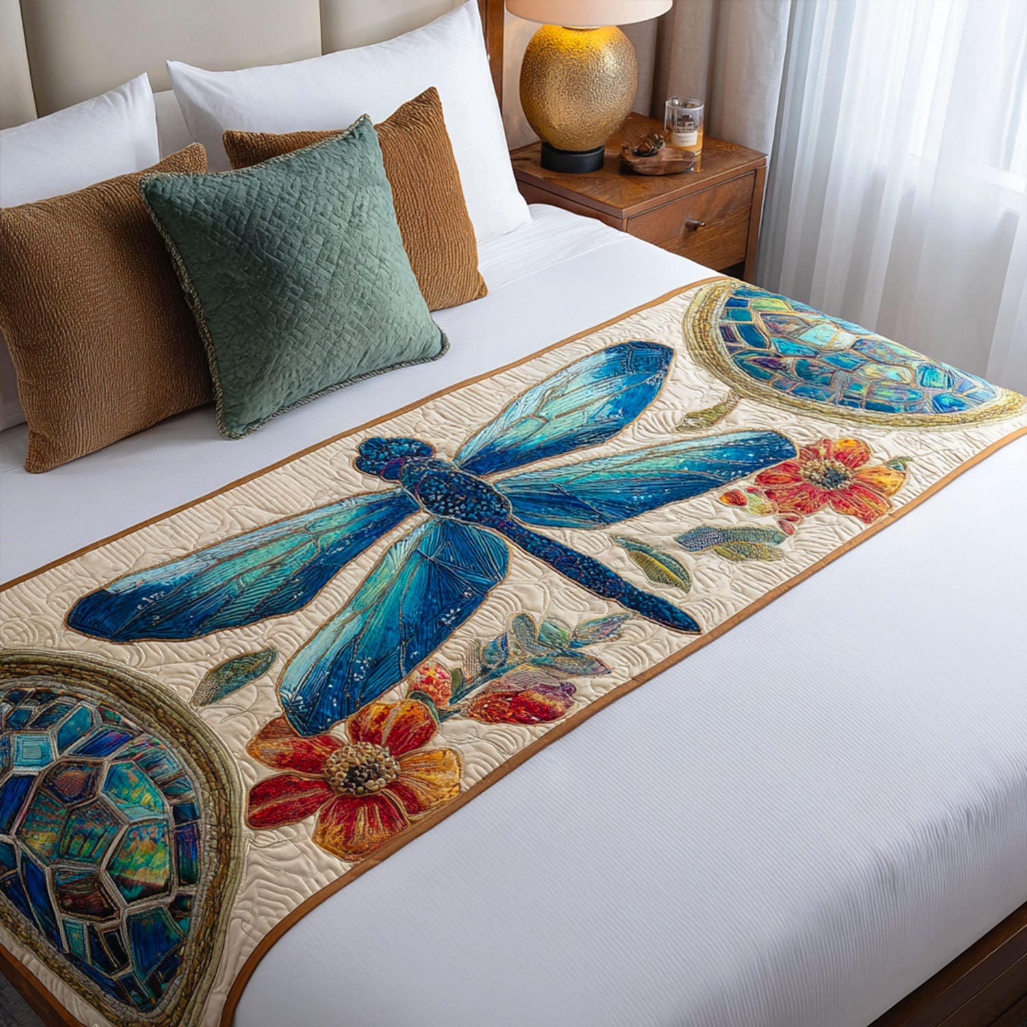 Jewel of the Air Quilted Bed Runner Bed Decorations Dragonfly Gifts For Her