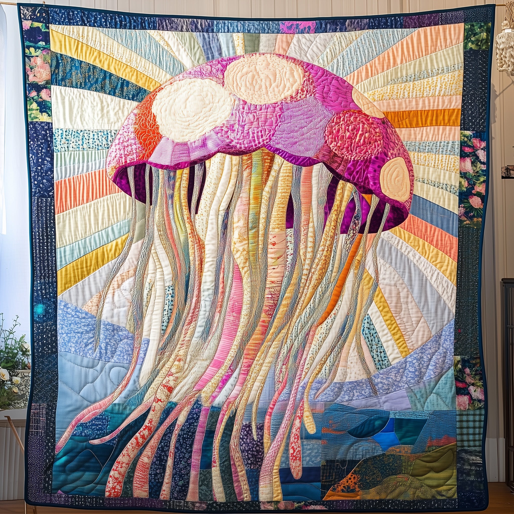 Jewel of the Deep Quilted Blanket Cute Soft BlanketCool Jellyfish Gifts