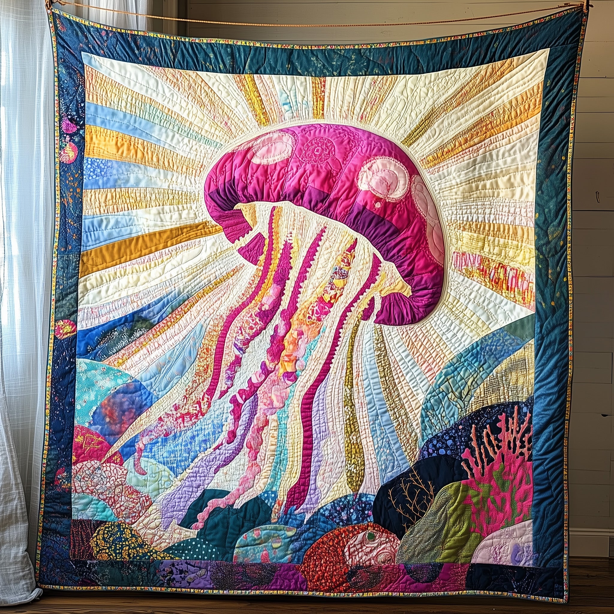 Jewel of the Deep Quilted Blanket Cute Soft BlanketJellyfish Birthday Gifts