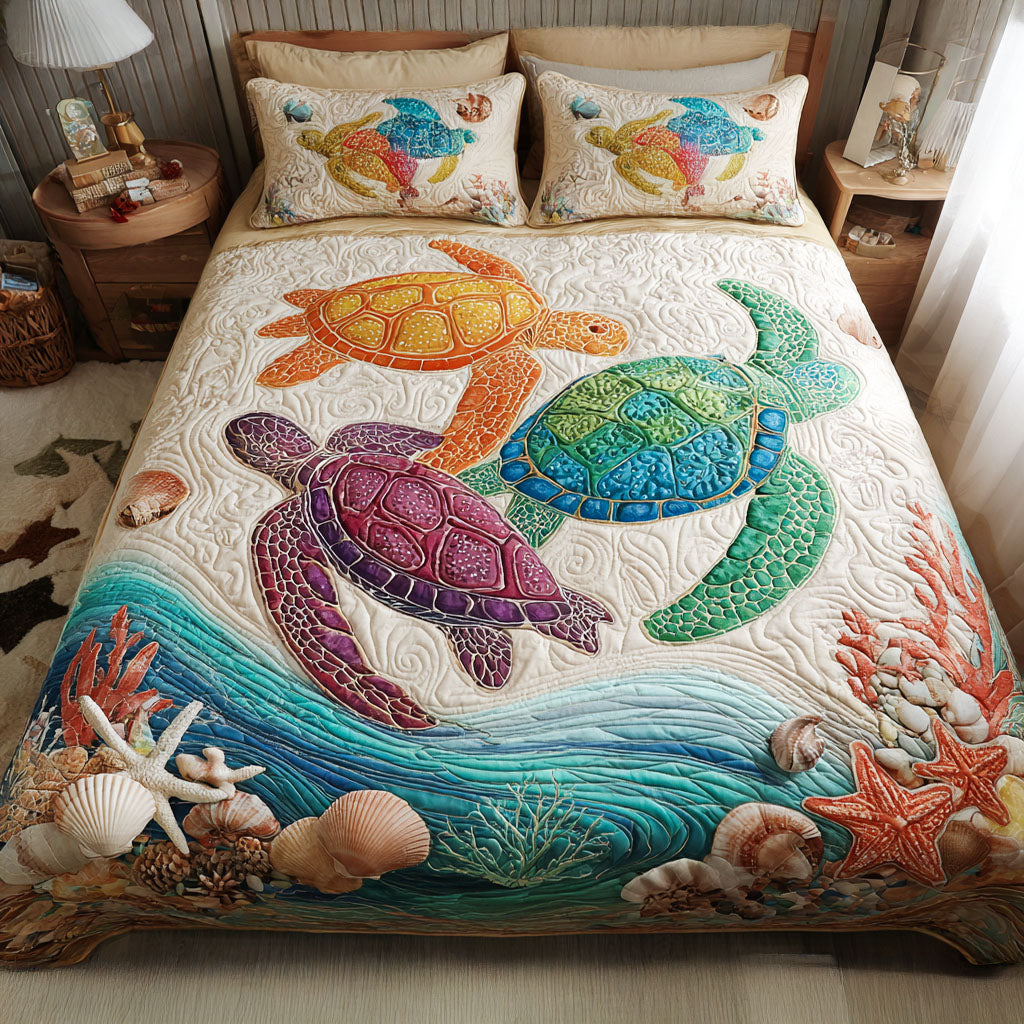 Jewel of the Sea Quilted Bedding Set Holiday Season Duvet Cover Set Sea Turtle Gift Ideas
