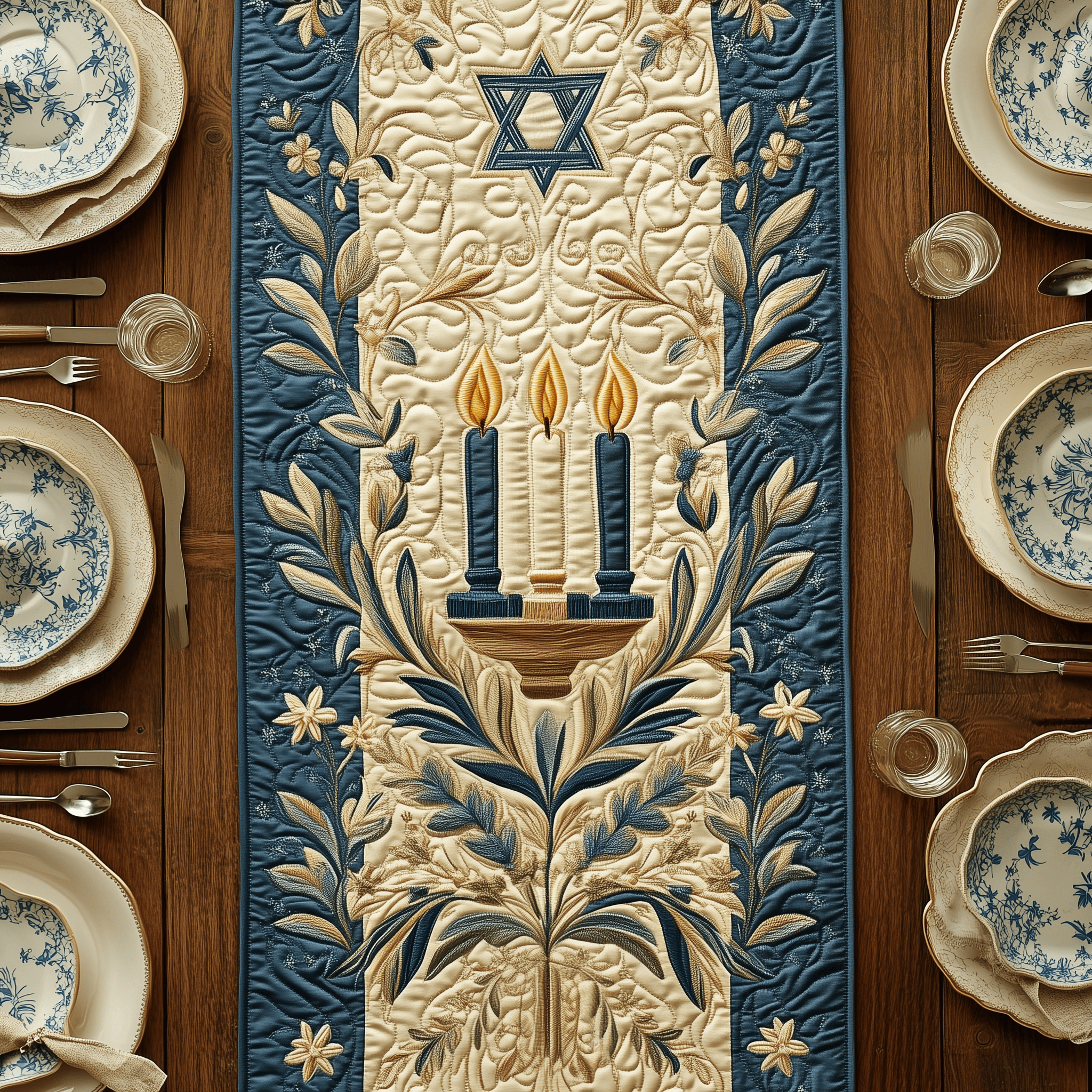 Jewish Hanukkah Quilted Table Runner Decorations Holiday Dining Table Runner Best Hanukkah Gifts