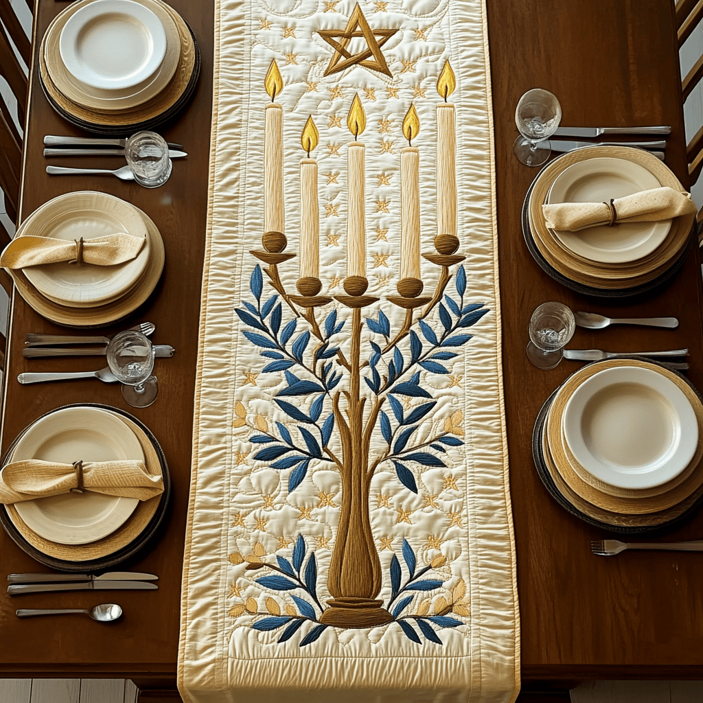 Jewish Hanukkah Quilted Table Runner Decorations Holiday Dining Table Runner Hanukkah Gift Ideas