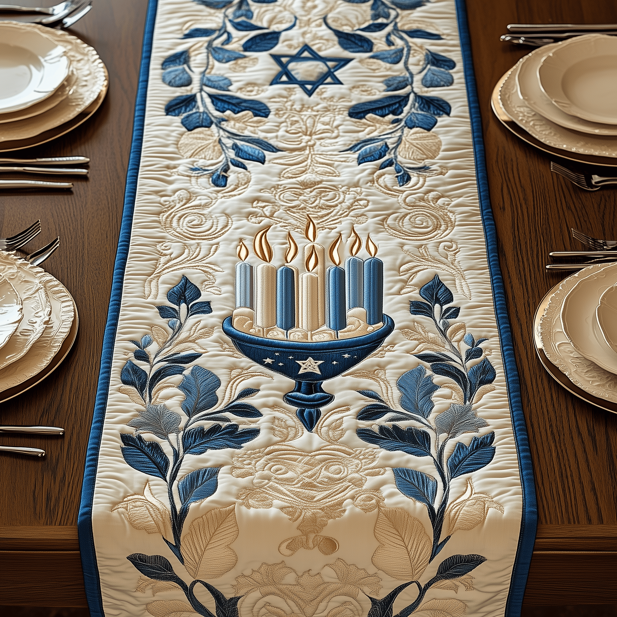 Jewish Hanukkah Quilted Table Runner Decorations Holiday Dining Table Runner Hanukkah Gifts
