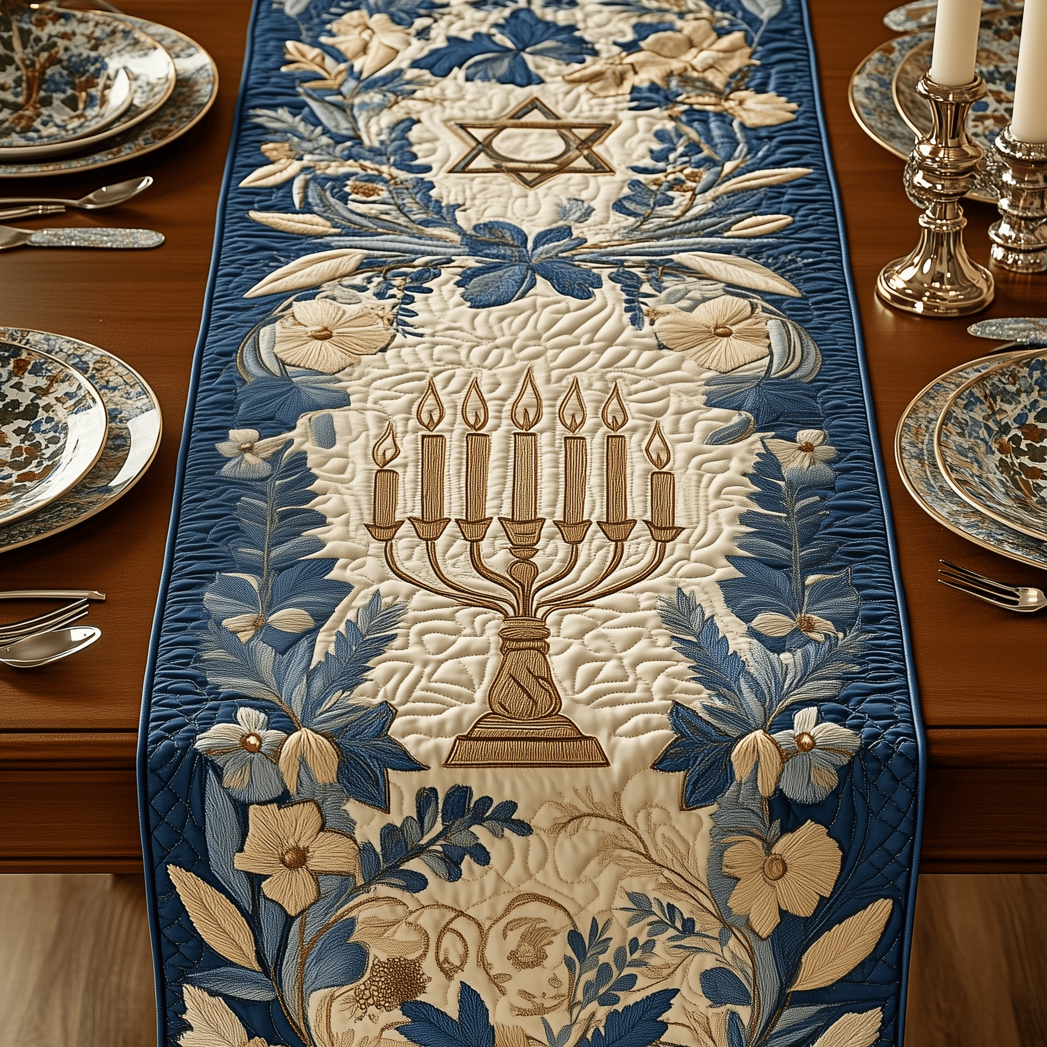 Jewish Hanukkah Quilted Table Runner Decorations Holiday Dining Table Runner Themed Hanukkah Gifts