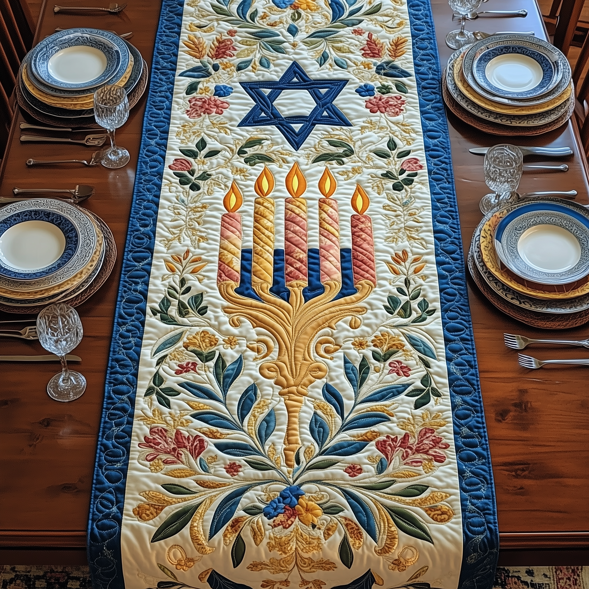 Jewish Hanukkah Quilted Table Runner Holiday Dining Table Runner Decorations Hanukkah Gifts For Him