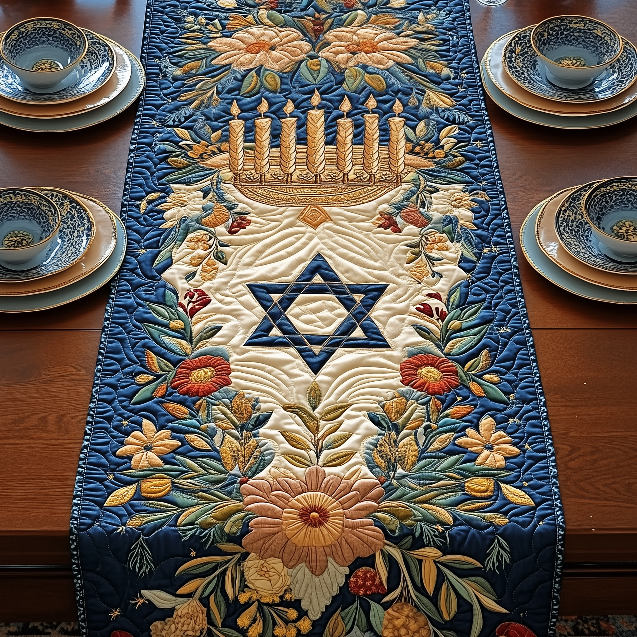 Jewish Hanukkah Quilted Table Runner Holiday Dining Table Runner Decorations Hanukkah Gifts For Women