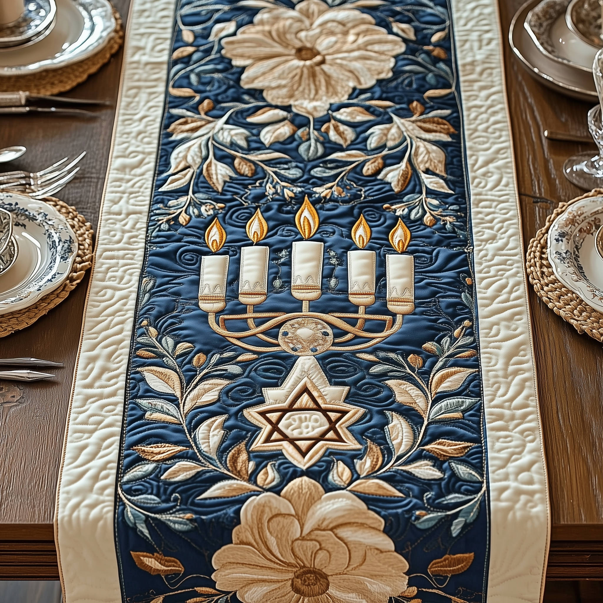 Jewish Hanukkah Quilted Table Runner  Holiday Dining Table Runner Great Hanukkah Gifts