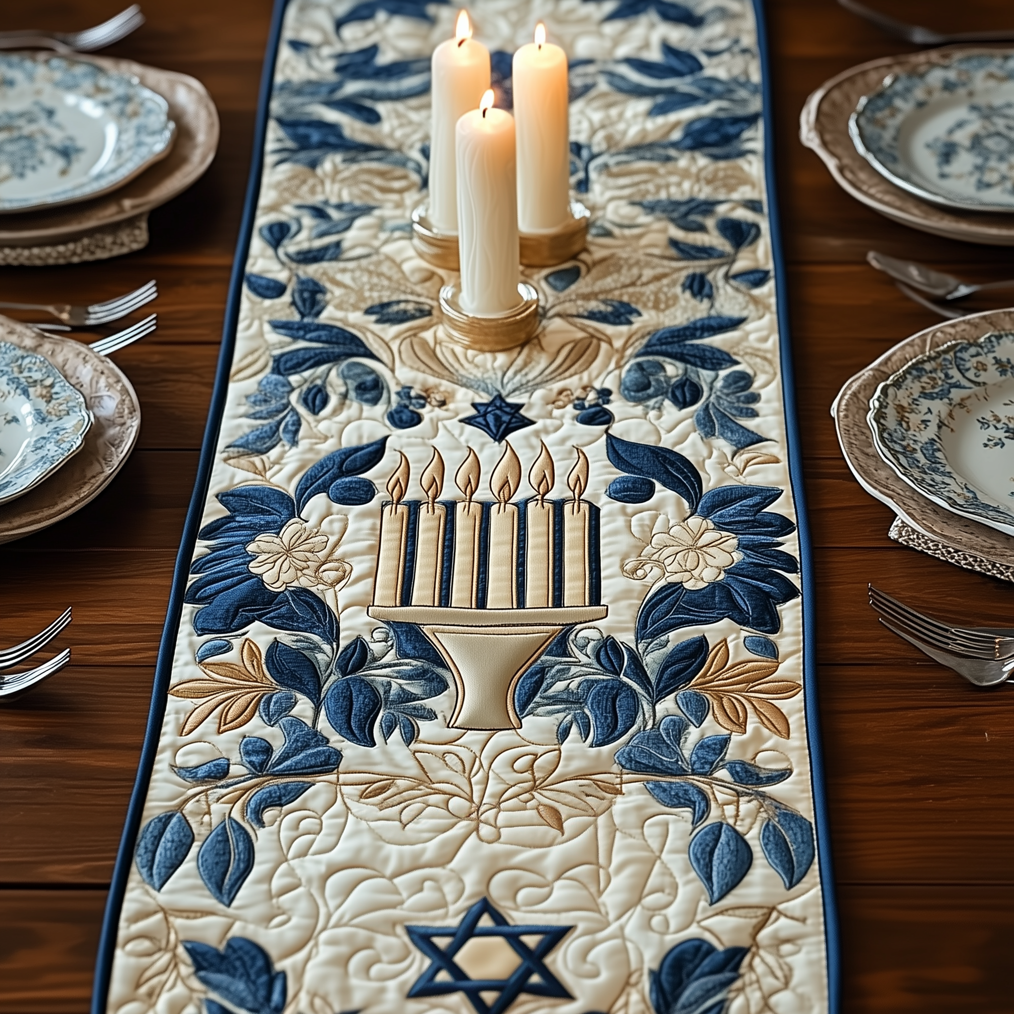 Jewish Hanukkah Quilted Table Runner Holiday Dining Table Runner Hanukkah Gifts 2025